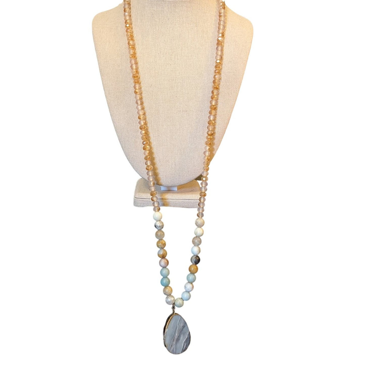 Boho Genuine Stone Bead/Pendant Crystal Long 35" Necklace