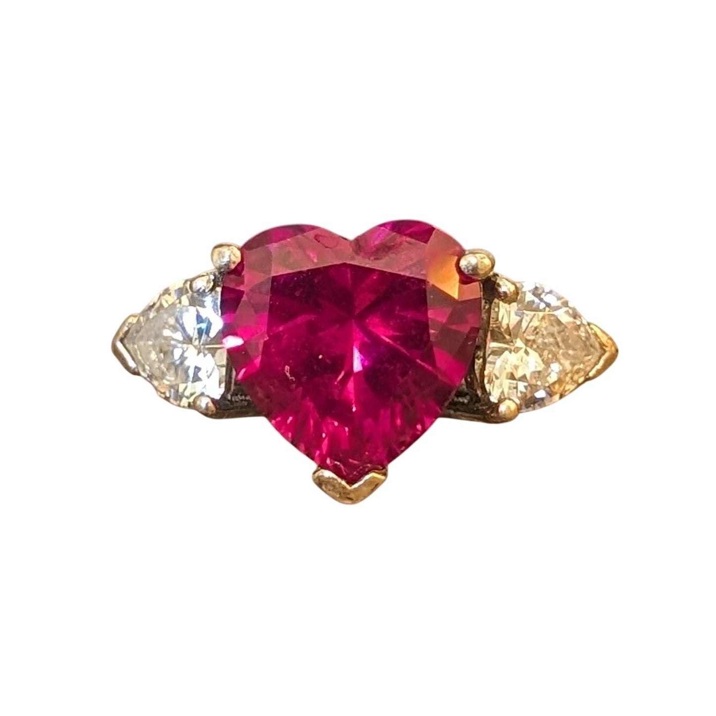925 Sterling Silver Lab Created Red Ruby Heart CZ Accents Ring Sz 5.75