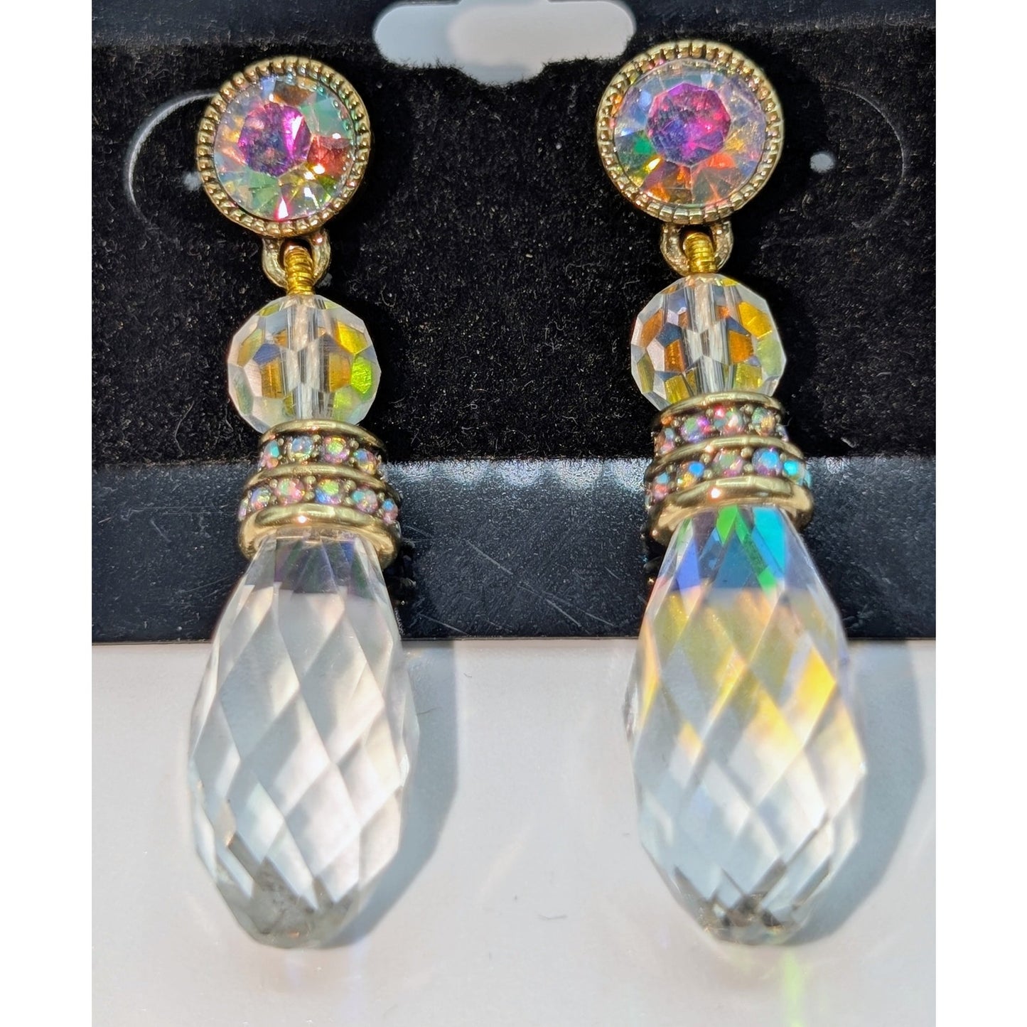 Heidi Daus Faceted Crystal Briolette AB Crystal Post Dangle Earrings