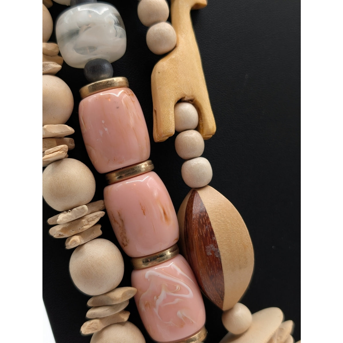 Lot of Three Chunky Boho Tribal Wood Carved Animal Acrylic Bead Necklaces