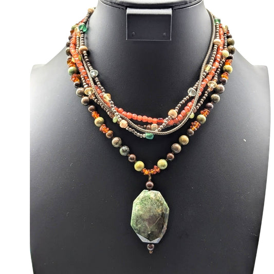 Lot of Two Boho Glass & Stone Bead Necklaces