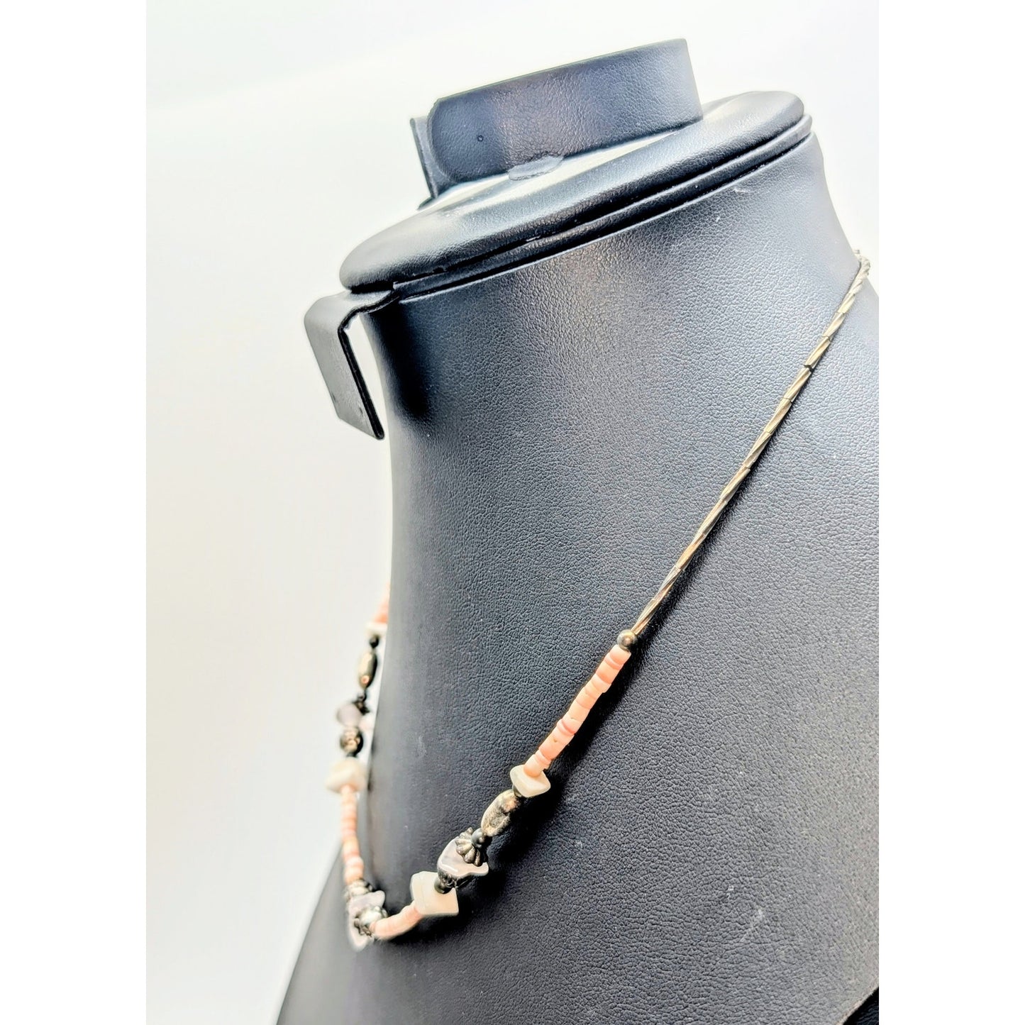 Vintage Liquid Silver Pink Shell Heishi Bead 17" Necklace
