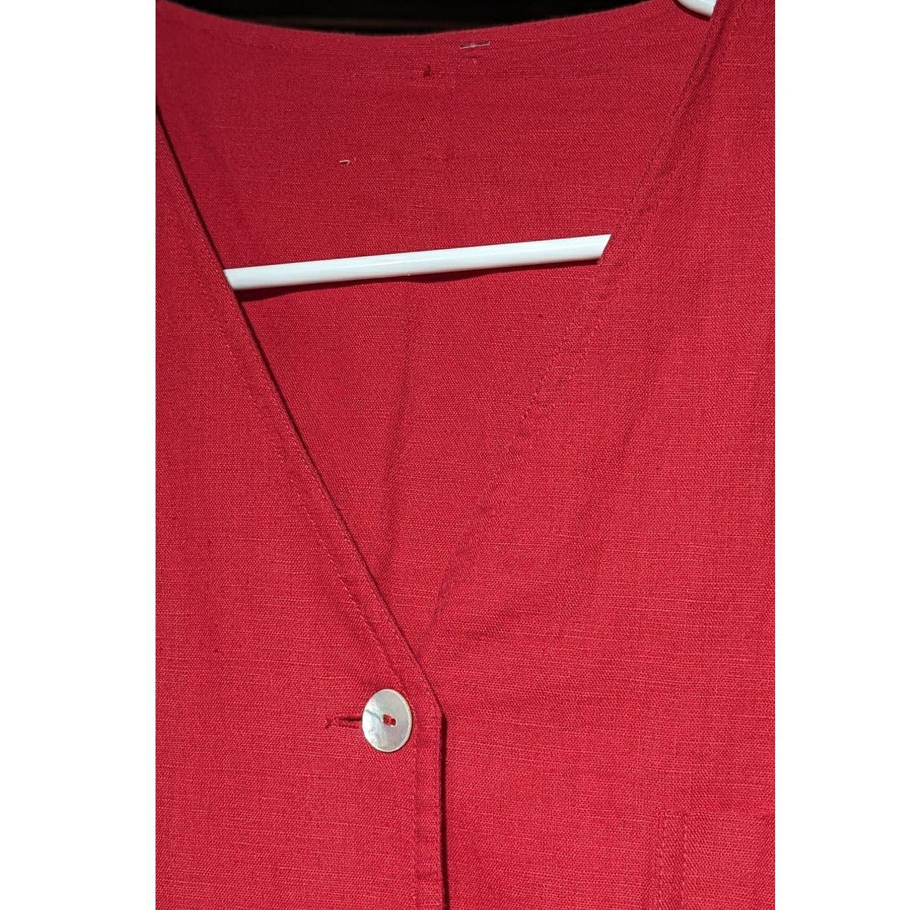 Red Linen Blend Tie Back Button Front V-Neck Short Sleeve A-Line Dress Sz XL