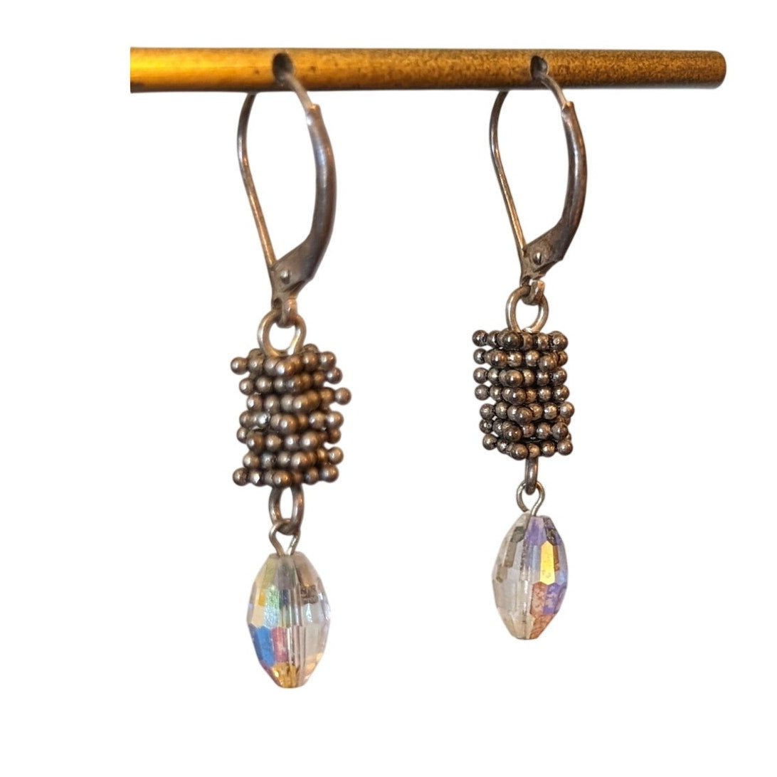 Vintage Crystal Marked Sterling 925 Lever Back Earrings