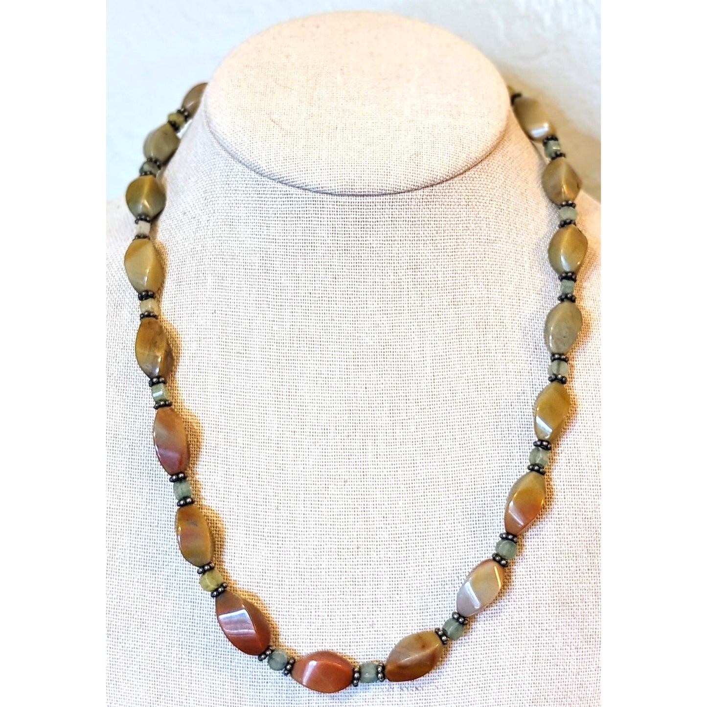 Vintage Gemstone Bead Necklace W/ 925 Silver Hook Clasp and Chain