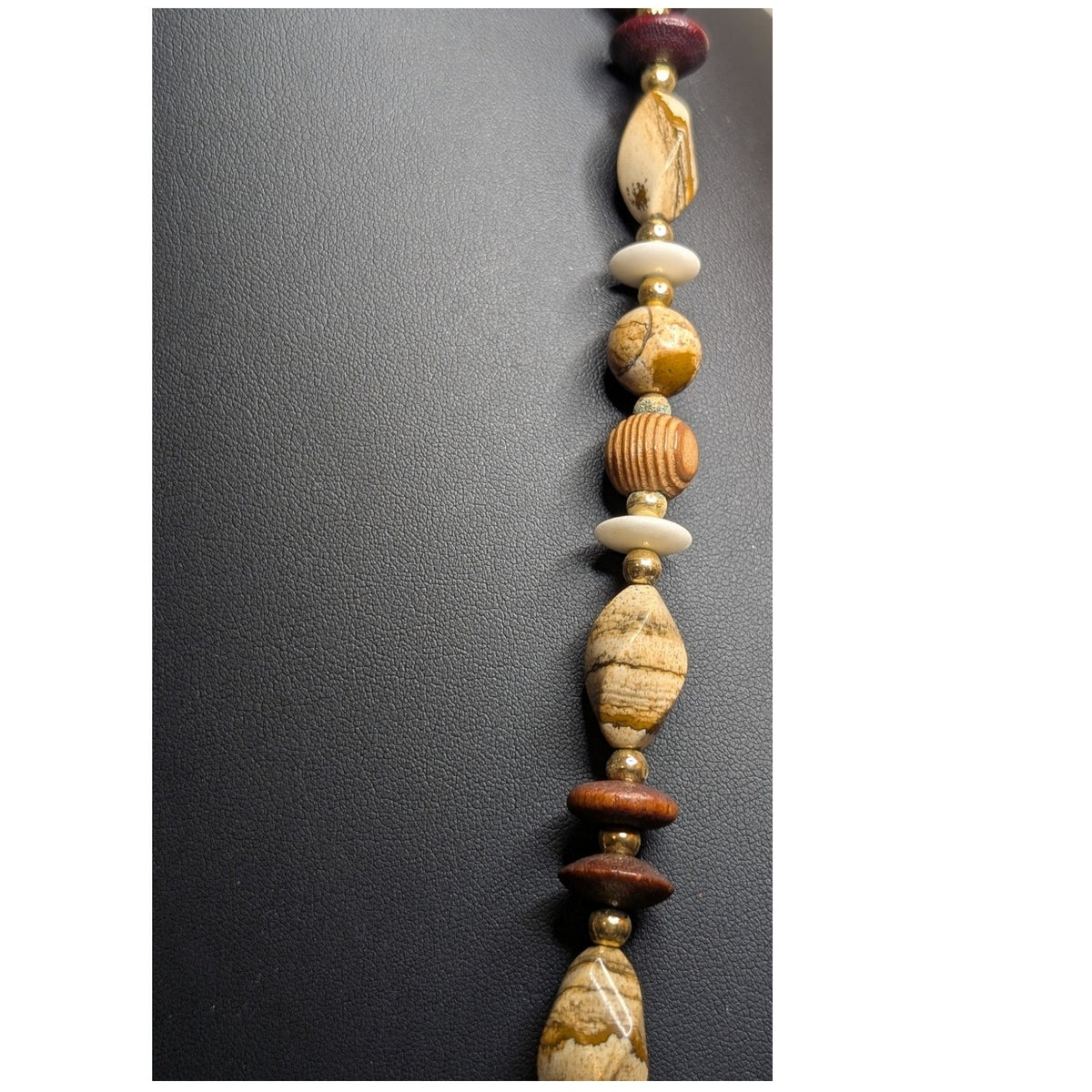 Vintage Wood Jasper Stone Bead 28" Necklace W/ Slide in Clasp.