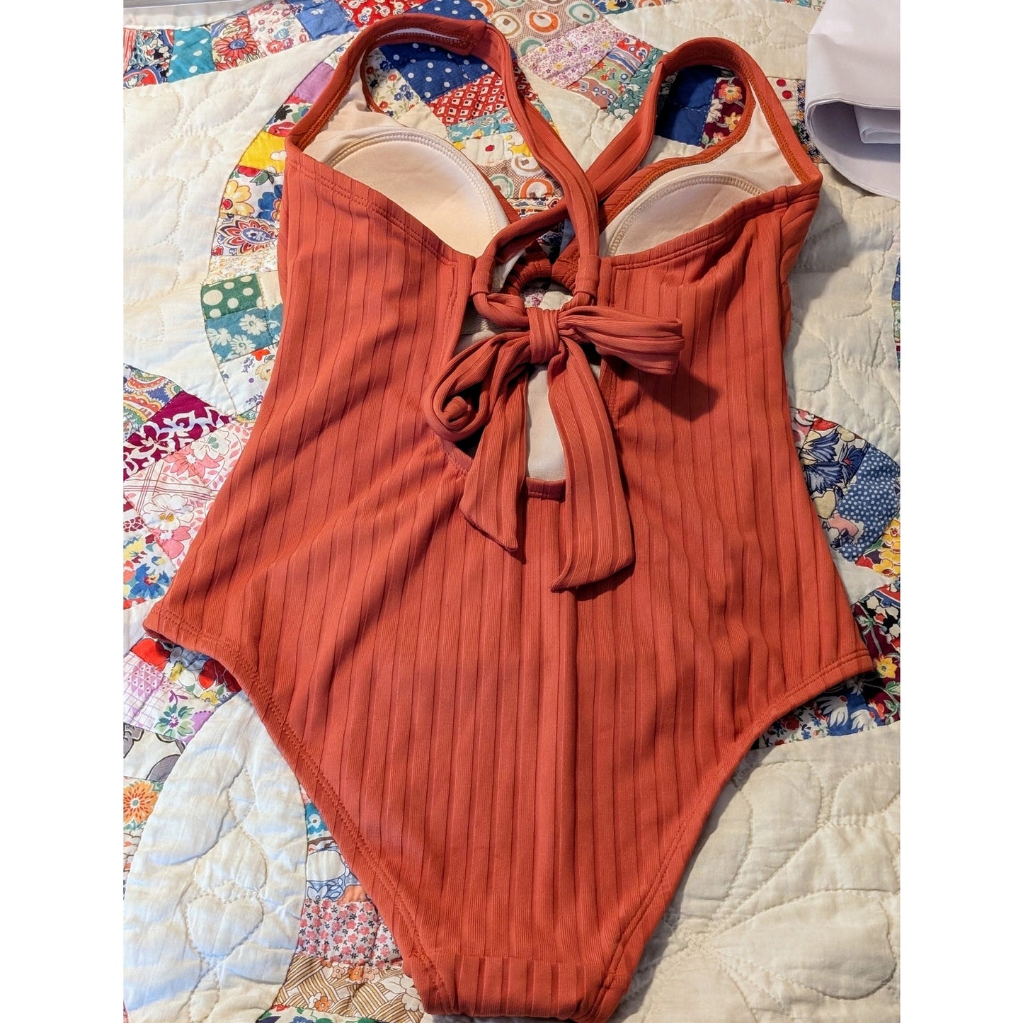 NWT Kona Sol Medium Coverage One Piece Rust Color Ribbed Bathing Suit Sz S
