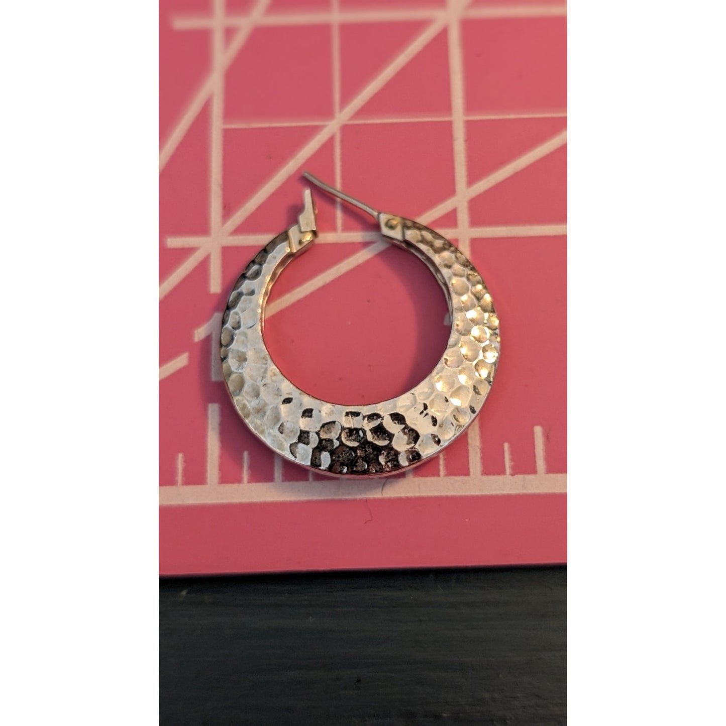 Marked Napier Silver Tone Hammered Hoop Snap Down Clasp Earrings