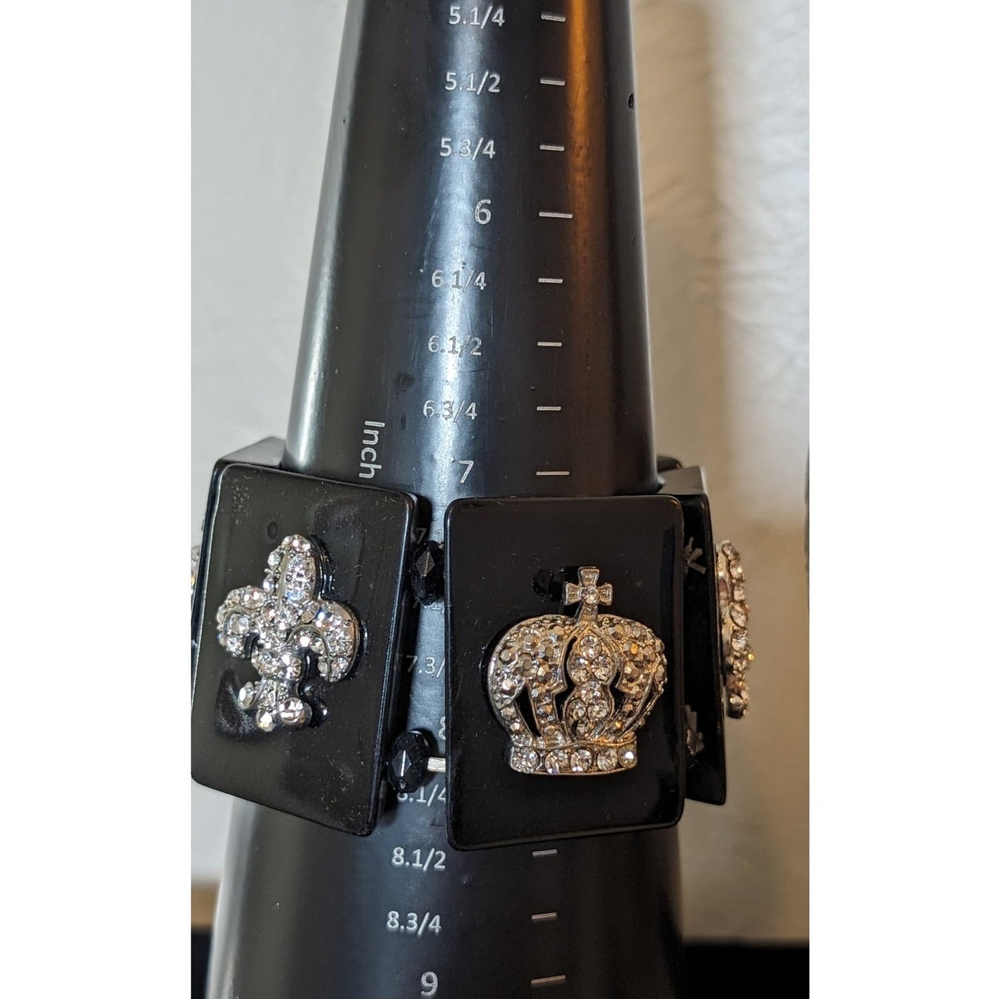 Chunky Black Stretch Rhinestone Crown Bracelet