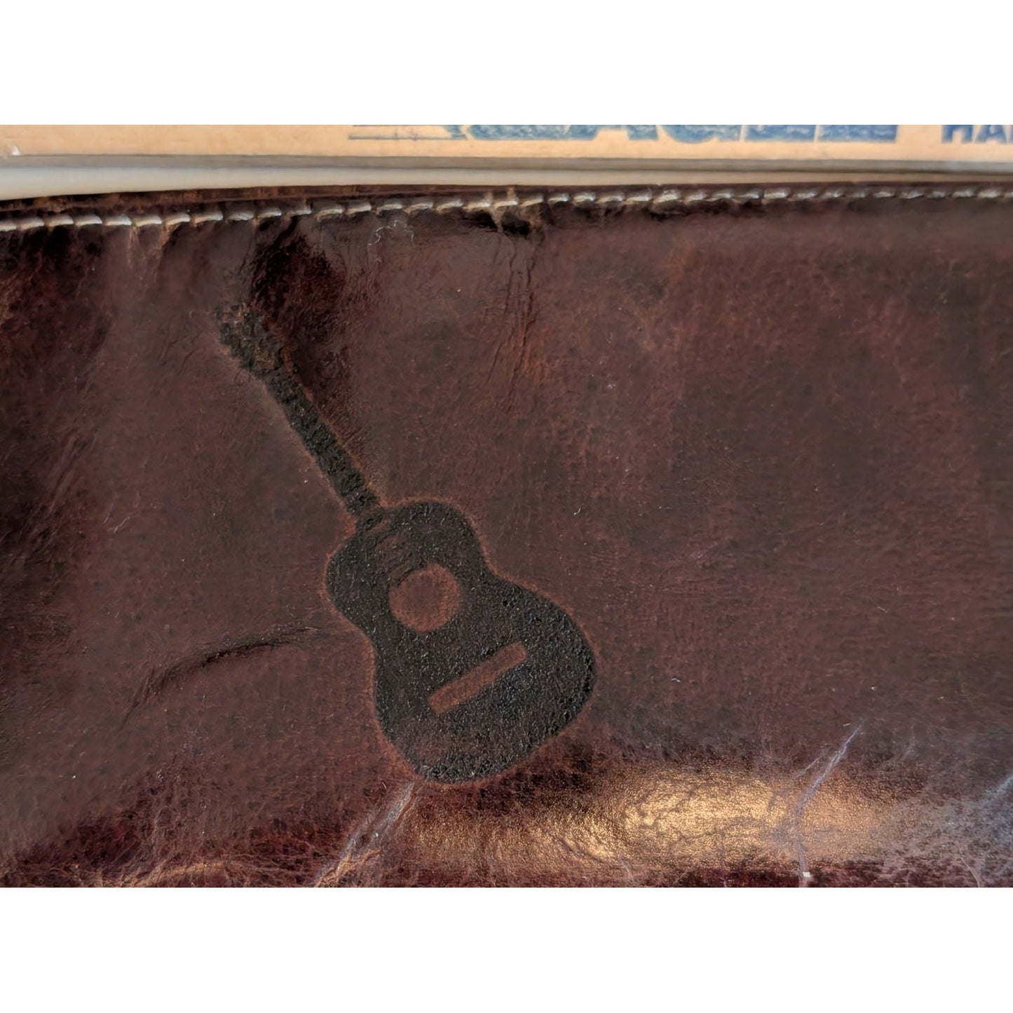 Guitar Embossed Distressed RFID Block Protection Brown Genuine Leather Wallet