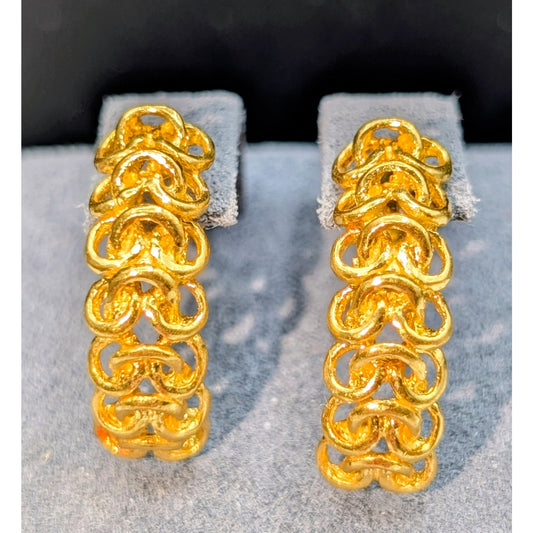 24K Gold Lacy Half Hoop Earrings W/ 21.6K Posts & Backs 6.56g