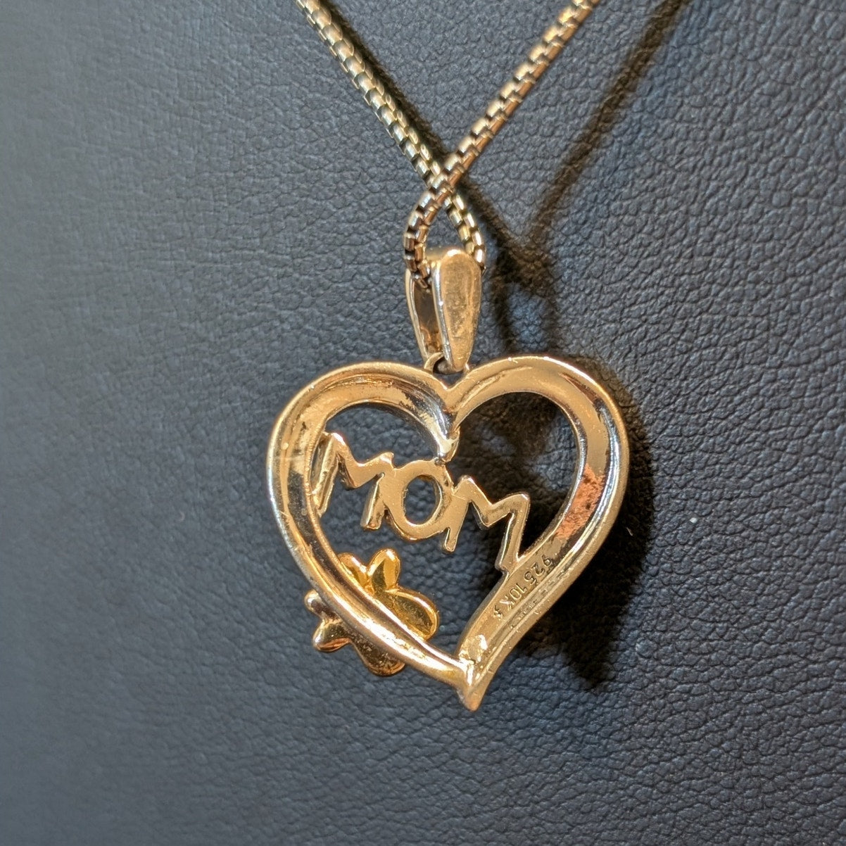 1/20 CT TW Enhanced Black & White Diamond MOM Paw Print Heart 925 10K Necklace