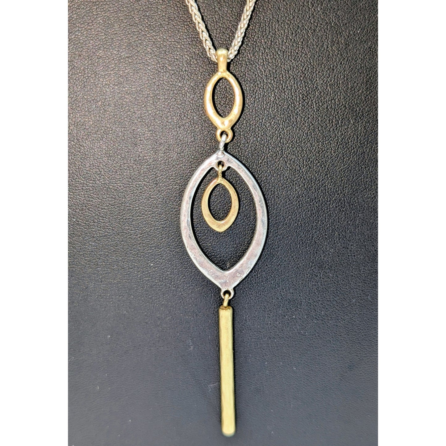 Lucky Brand Two Tone Double Bar Drop Pendant Adjustable Chain Necklace