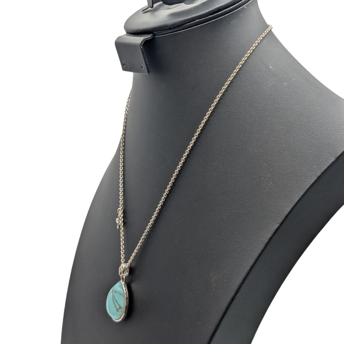 Fossil Faux Turquoise Teardrop Double Sided Pendant Bee Silver Tone Necklace