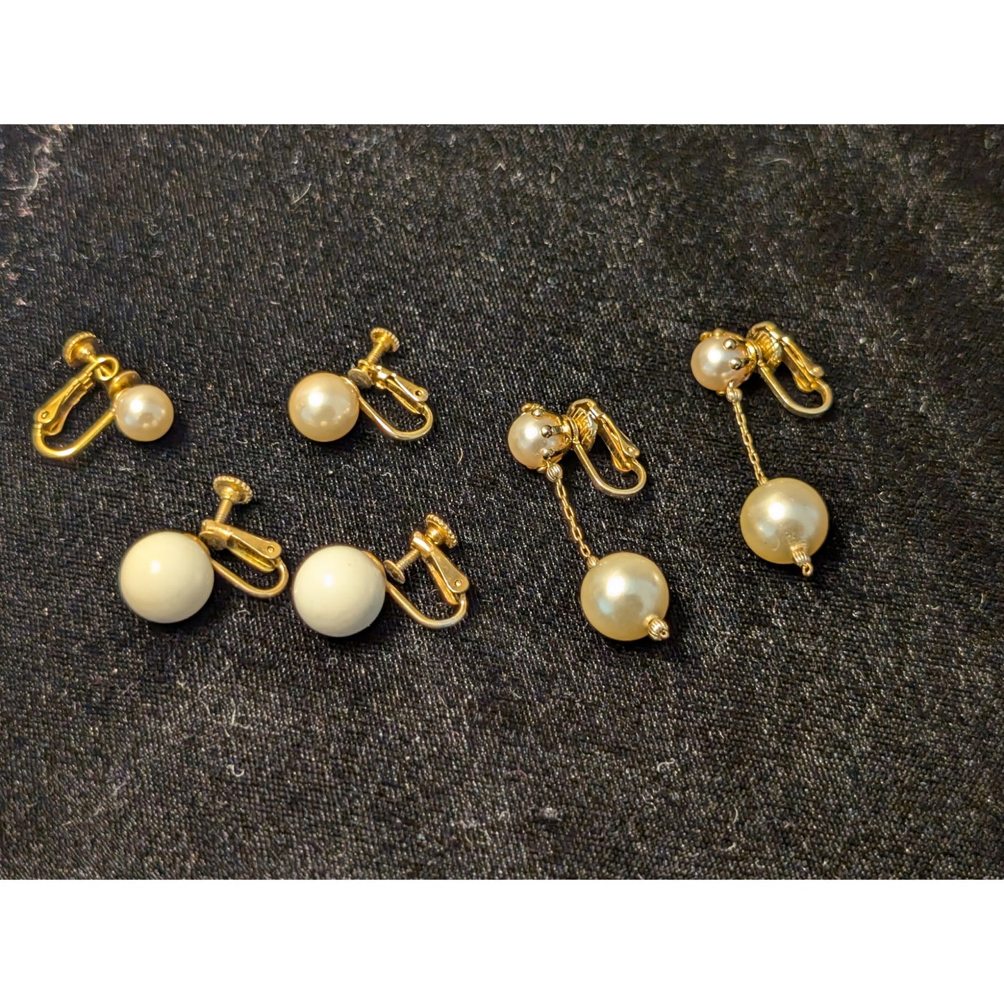 Three Pair Cream Theme Vintage Clip On & Screw On Earrings