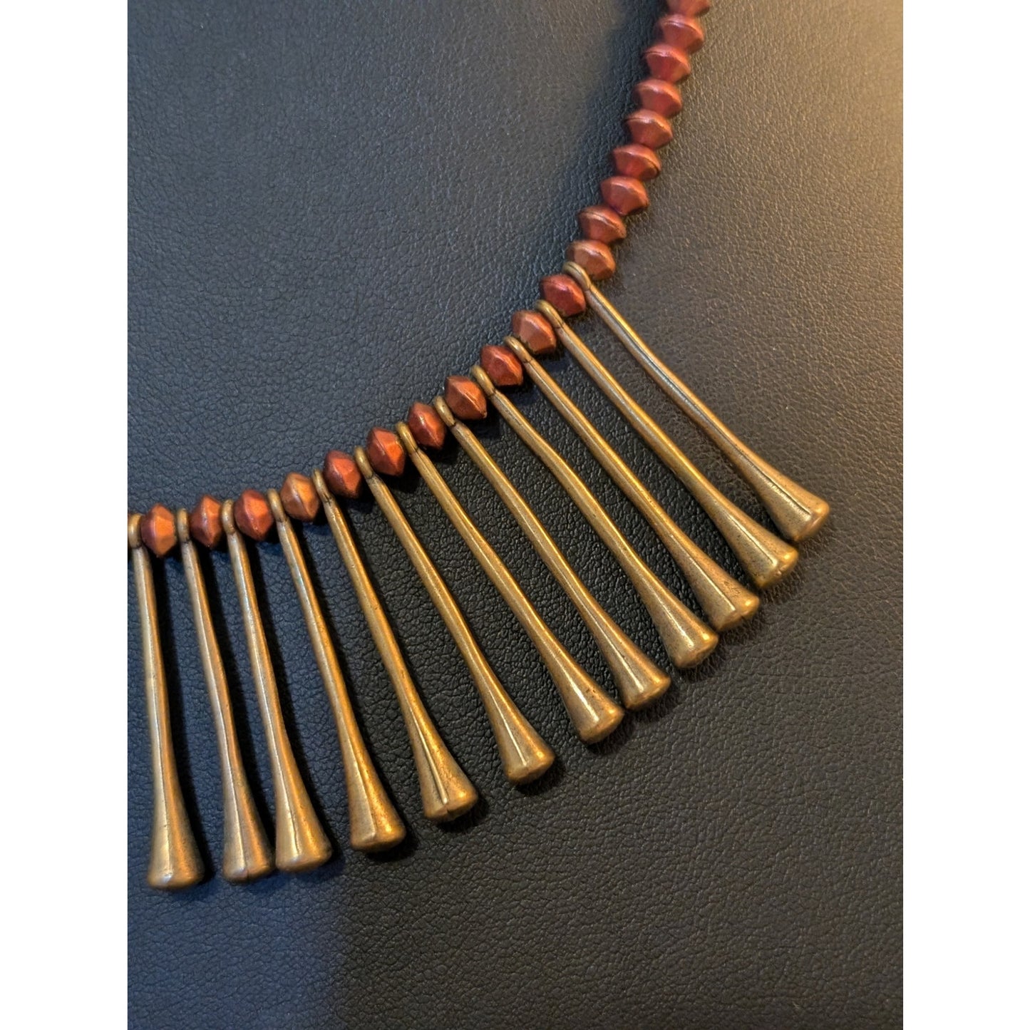 Chico's Metallic Red Bead Gold Tone Fluted Fringe 16.5-20" Necklace