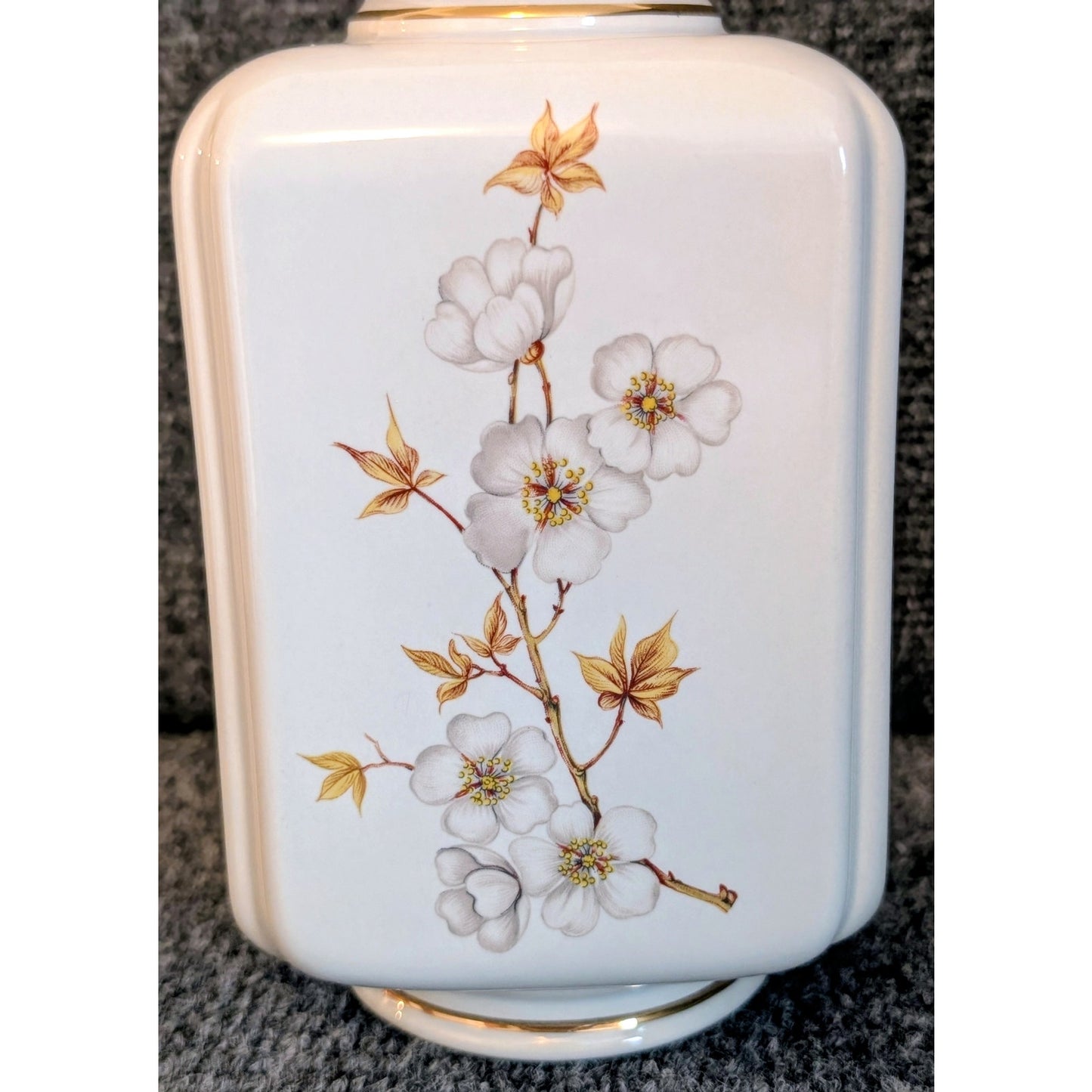 Vintage Hyalyn Square White Gold Cherry Blossoms Vase 178
