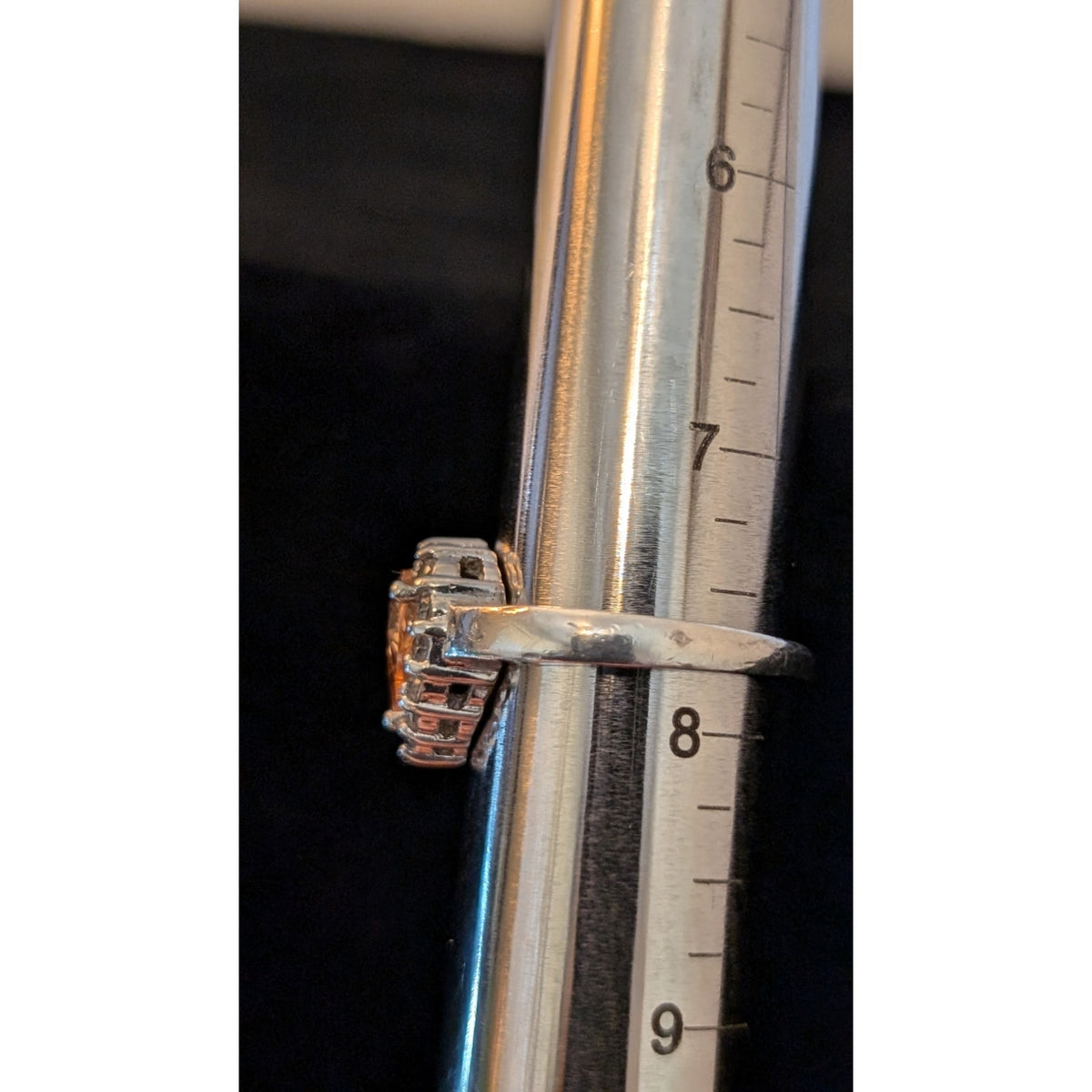 Orange Teardrop Crystal CZ Surround 925 Sterling Ring Size 7.75