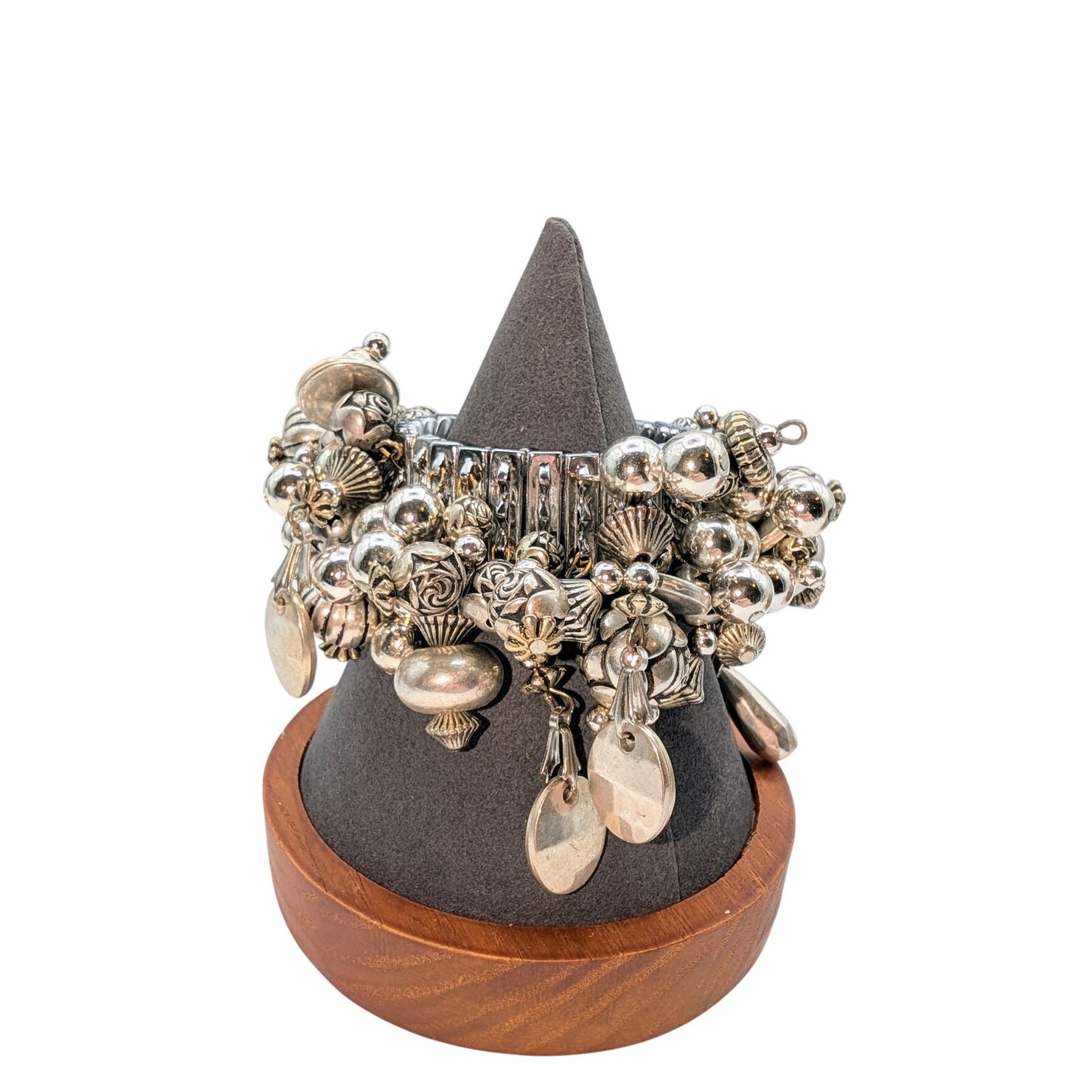 Vintage 80s/90s Cha Cha Expansion Dangling Charm Silver Tone Bracelet