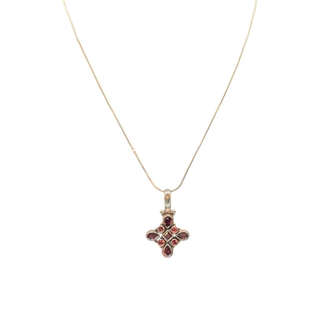 925 Sterling Silver Garnet Gemstone Articulated Pendant Box Chain 18" Necklace