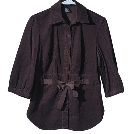 Autograph Brown Corduroy Button Down Ribbon Embellished Shirt Jacket Sz M