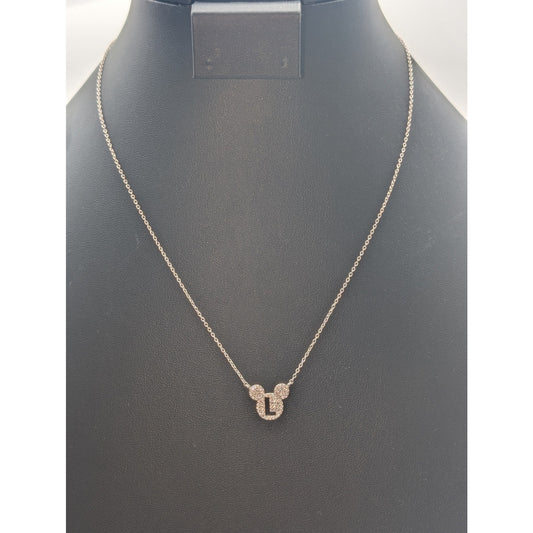 Disney Mickey Mouse White CZ Silver Over Brass Initial 'L' Pendant Necklace