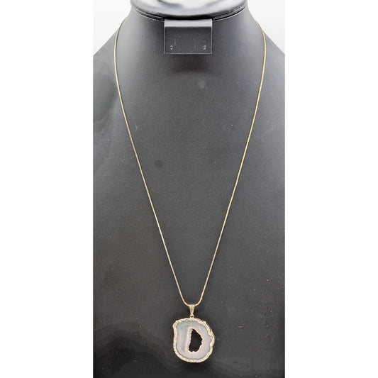Silver Tone Geode Slice Pendant Chain 24" Necklace