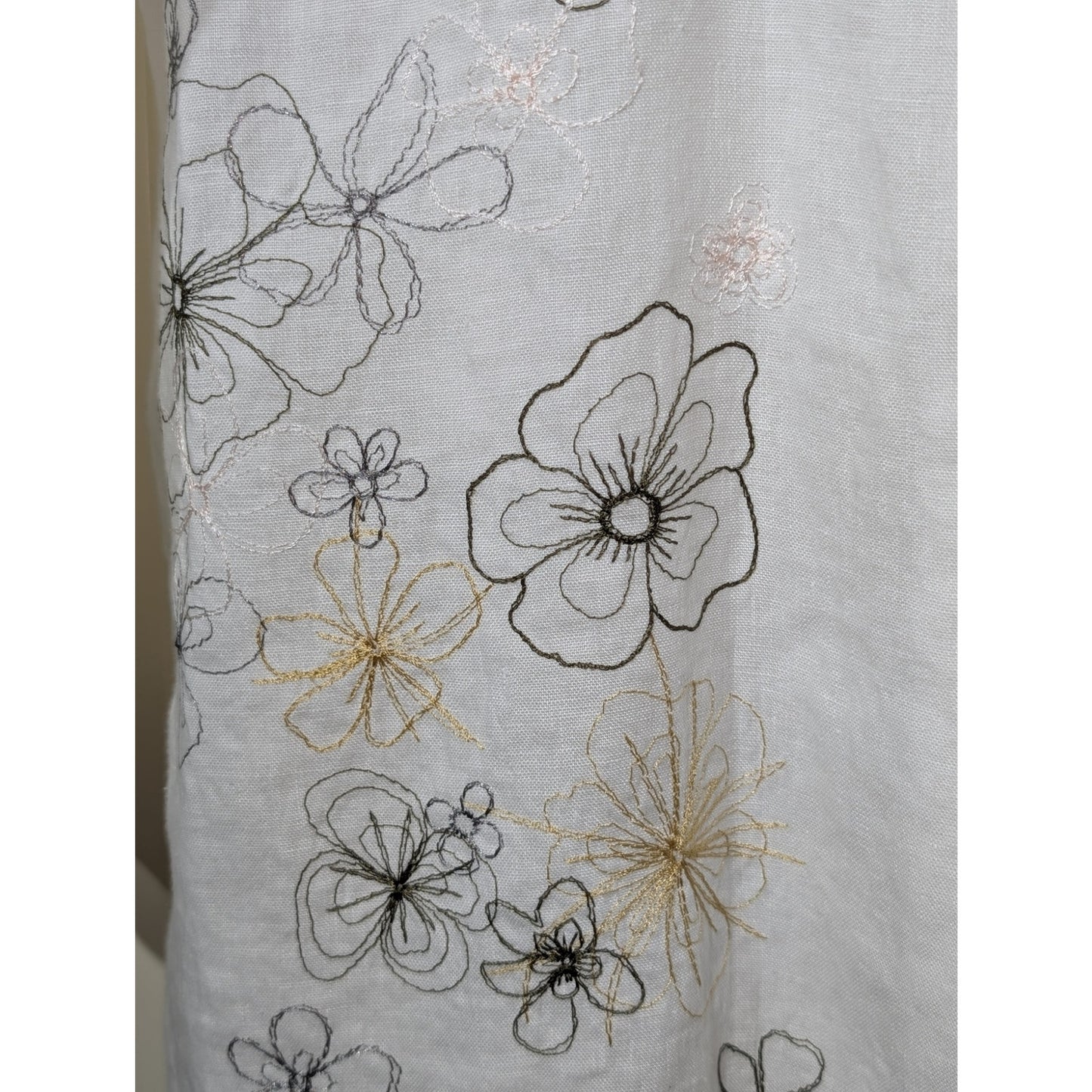 Vtg Richard Malcolm Irish Linen Ecru Embroidered Flowers Button Front Shirt Sz M