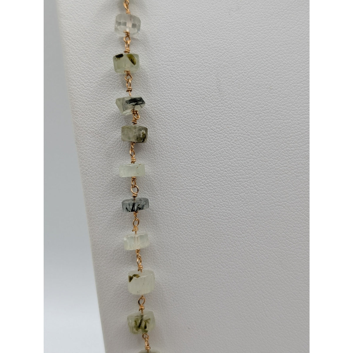 Serafina Gold Tone Green Crystal Bead Rosary Style Chain 32" Necklace