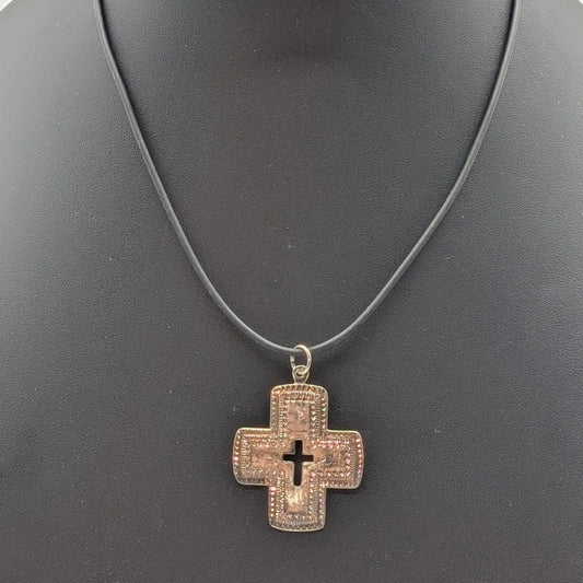 Vintage 925 Sterling Silver Thin Southwestern Cut Out Large Cross 18" Necklace
