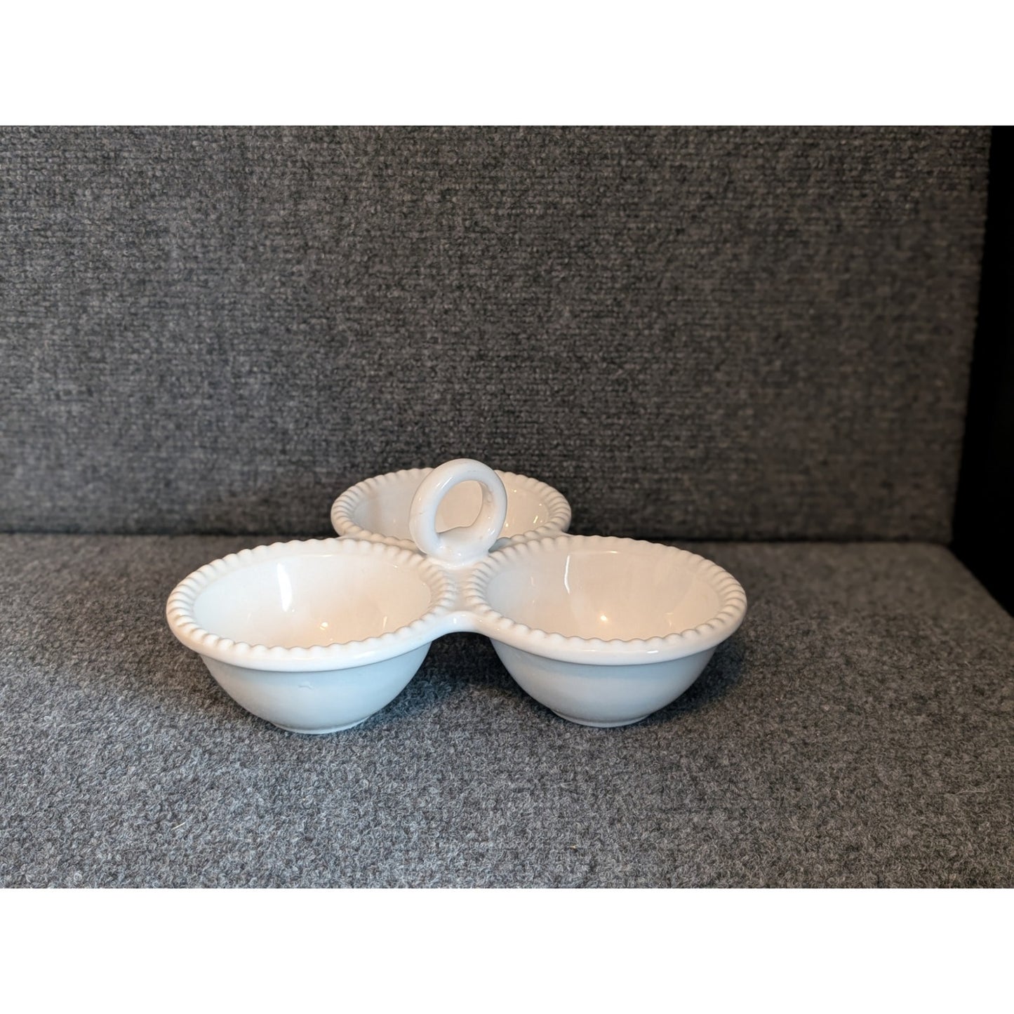 Matceramica Perola White Three Bowl Divided Handled Server Made in Portugal