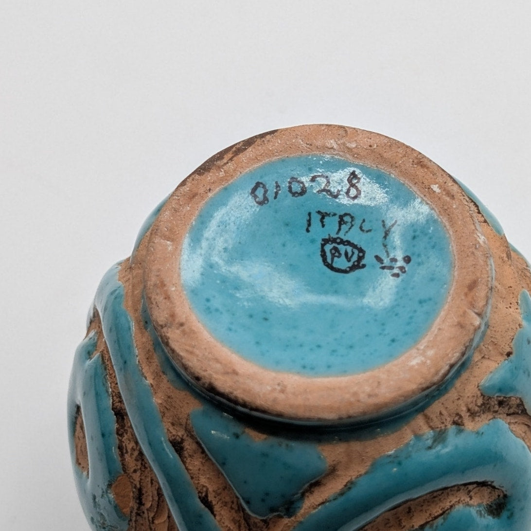 Vtg 50s Italian SACA Sgraffito Art Pottery Aqua Glaze Hand Painted Mini Pitcher