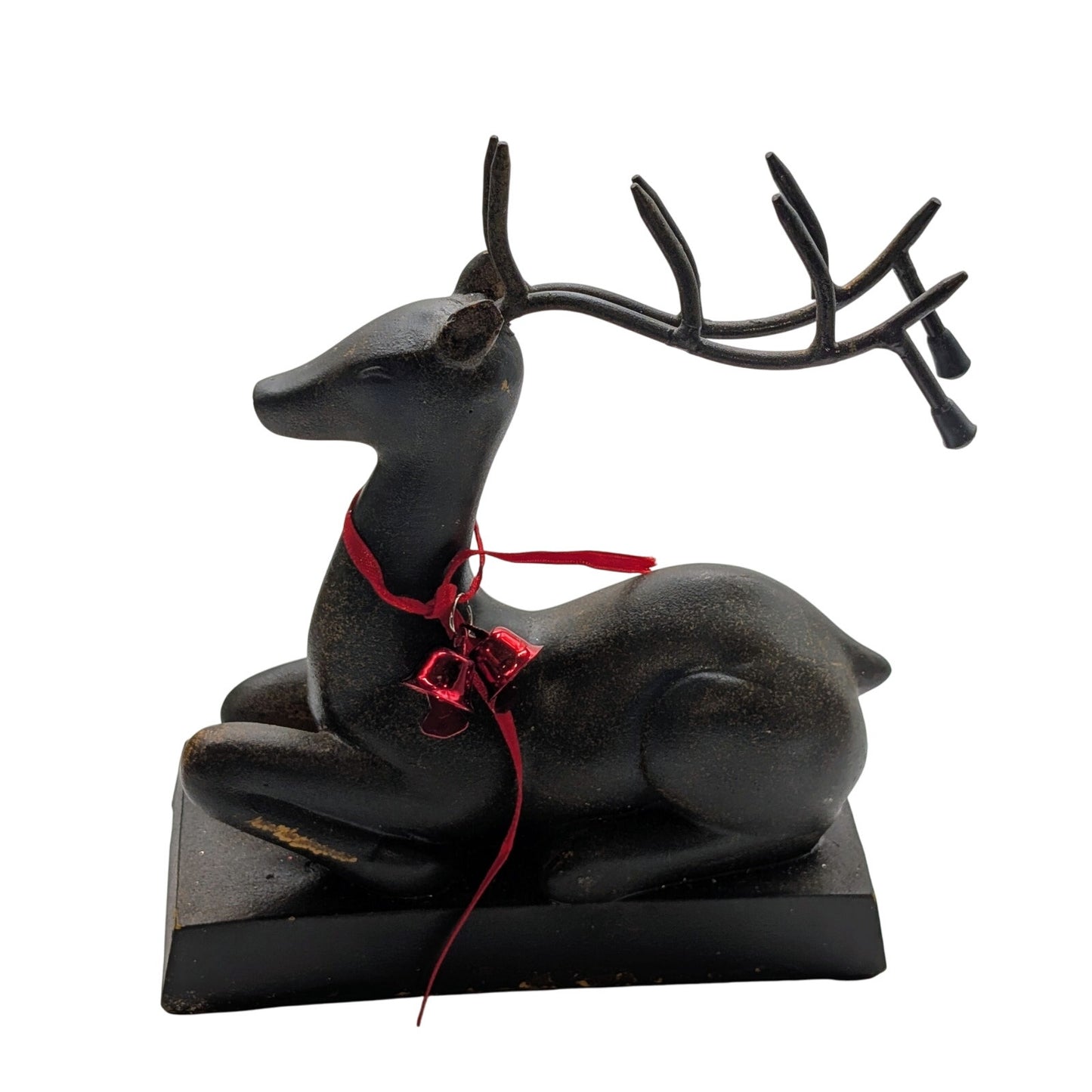 Christmas Sitting Deer Buck Stocking Hanger Heavy Bronze Metal