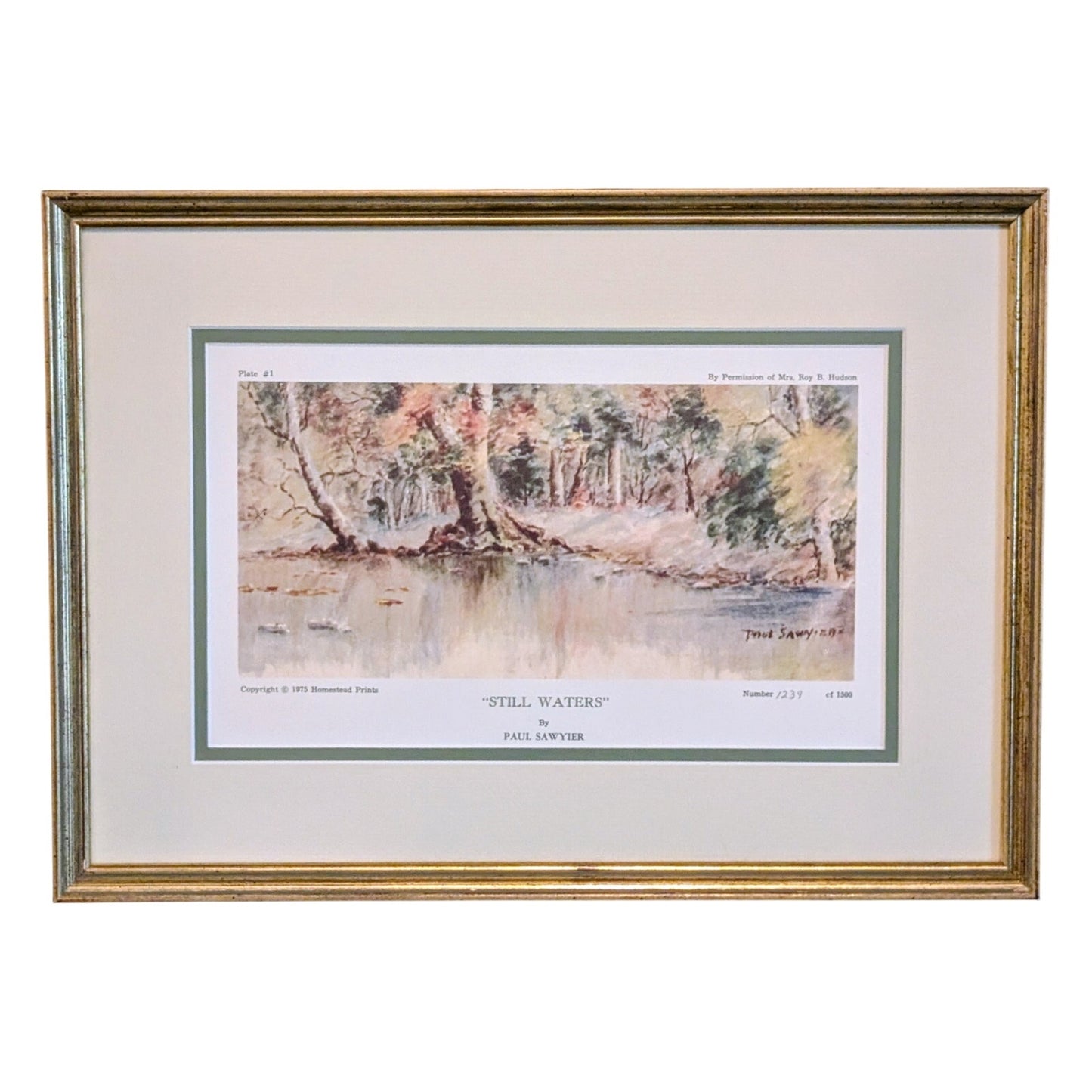 1975 Paul Sawyier Gilt Wood Frame Collector 'Still Waters' Numbered Copied Print