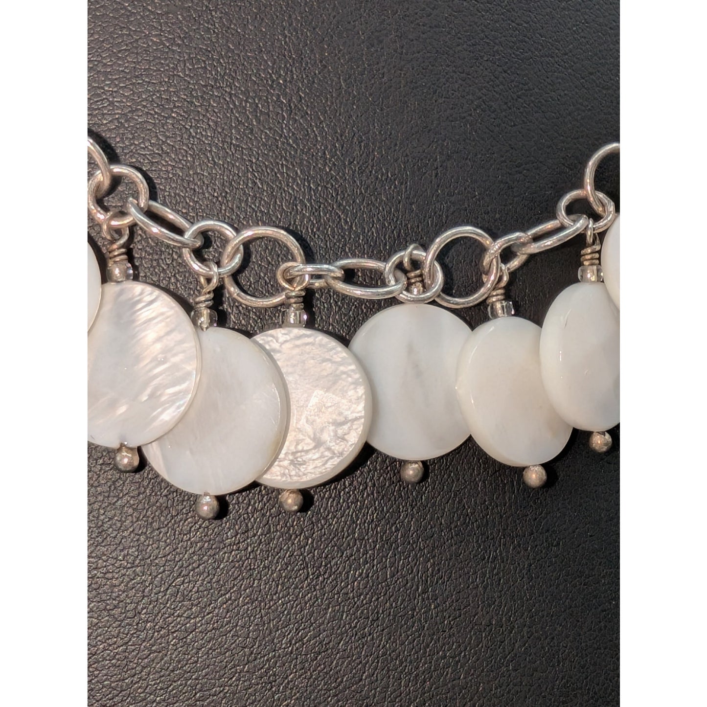 VTG 925 Sterling Silver 18"Chain W/ Mother of Pearl Bead Dangle Collar Necklace