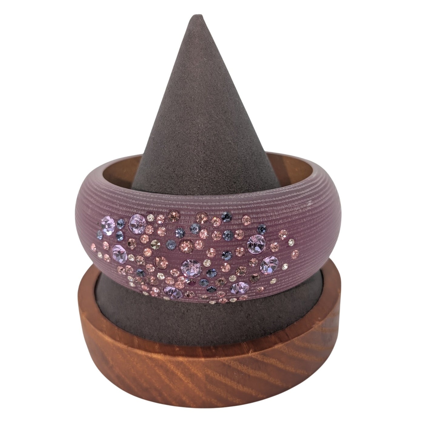 VTG  Alexis Bittar Mauve Wide Lucite Star Dust Crystals Textured Bangle Bracelet