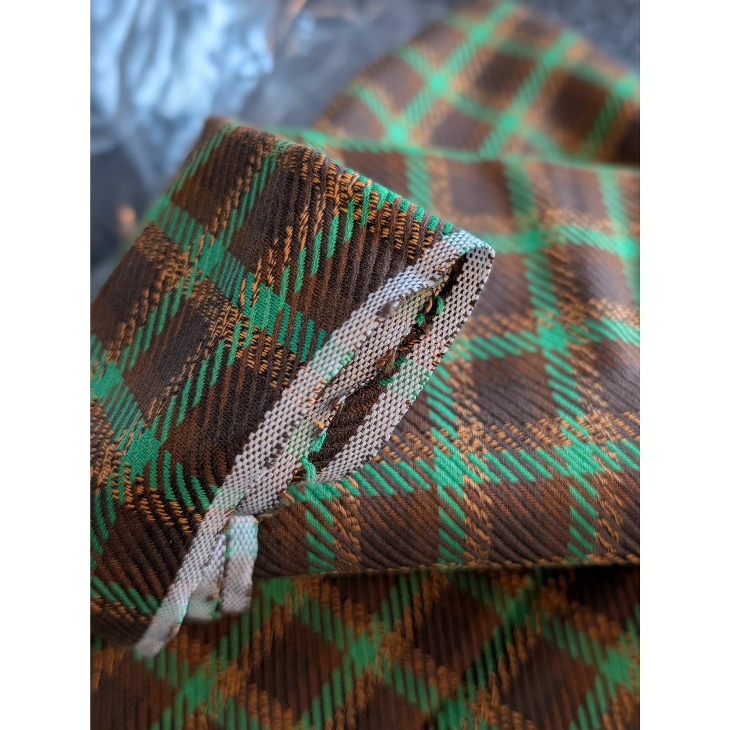 NWOT Brown Bronze Green Plaid Fabric Remnant 94" X 84"