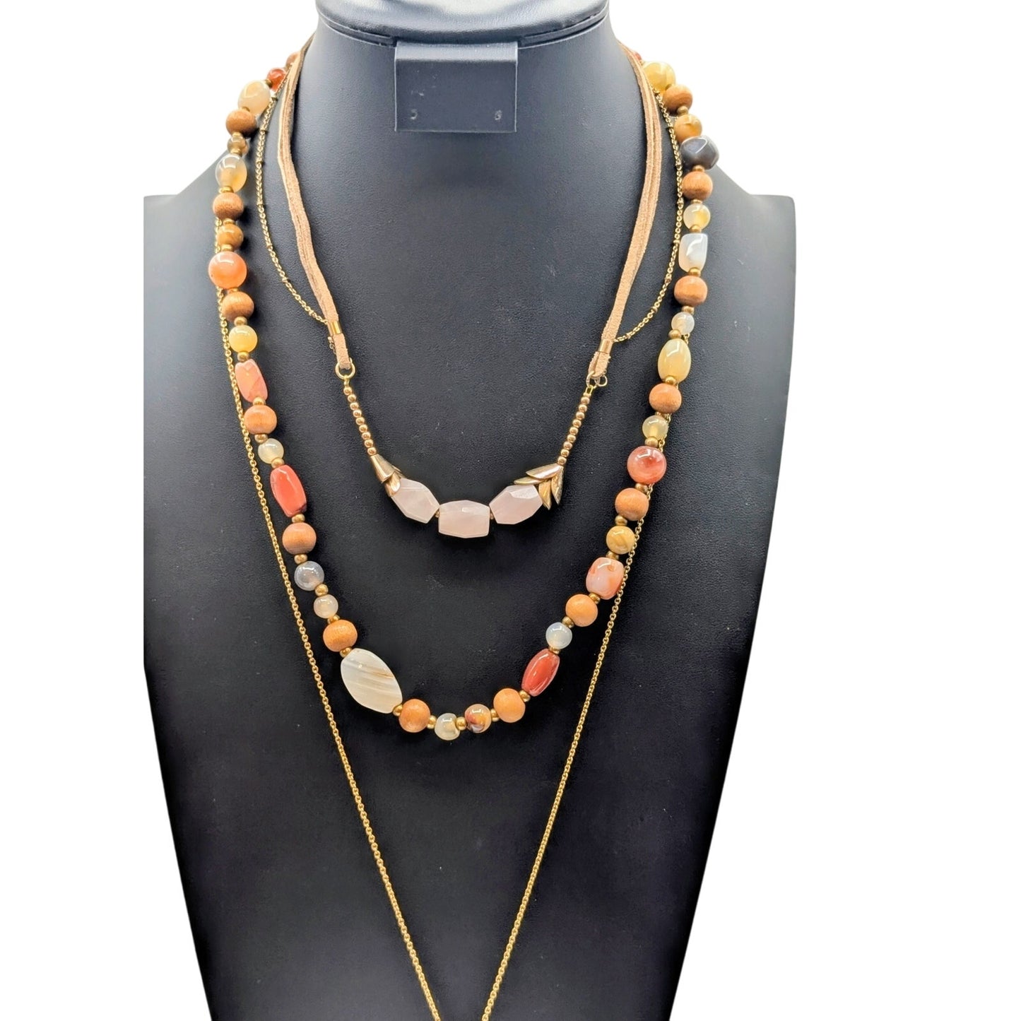 Lot of Three Stone Bead Gold Tone Necklaces