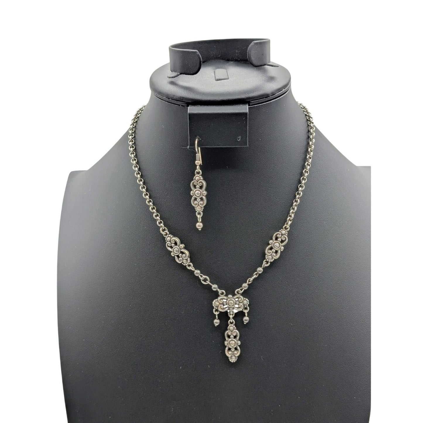 Brighton Scroll Y-Drop Pendant Station Necklace Lavaliere Style & One Earring