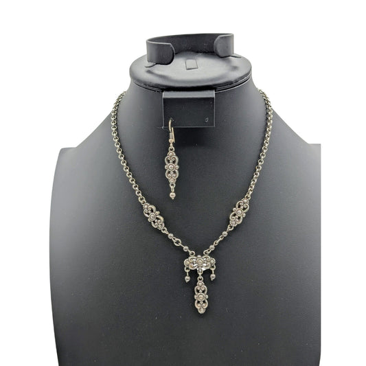 Brighton Scroll Y-Drop Pendant Station Necklace Lavaliere Style & One Earring