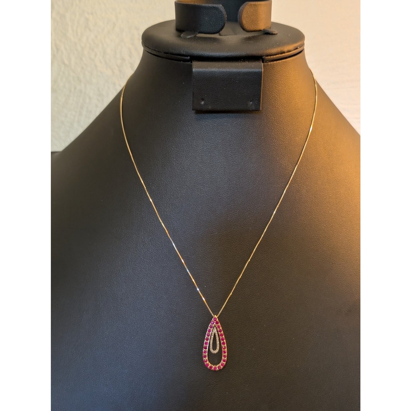 Estate Gorgeous Red Spinel Diamond 14k Yellow Gold Pendant Chain 18" Necklace