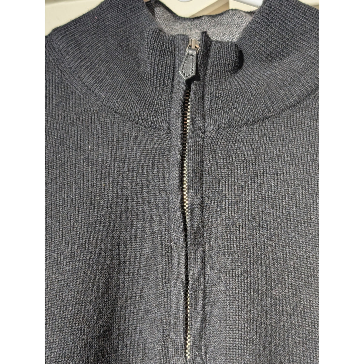 Black Brown Made in Italy 100% Extra Fine Merino Wool Quarter Zip Sweater Mens L