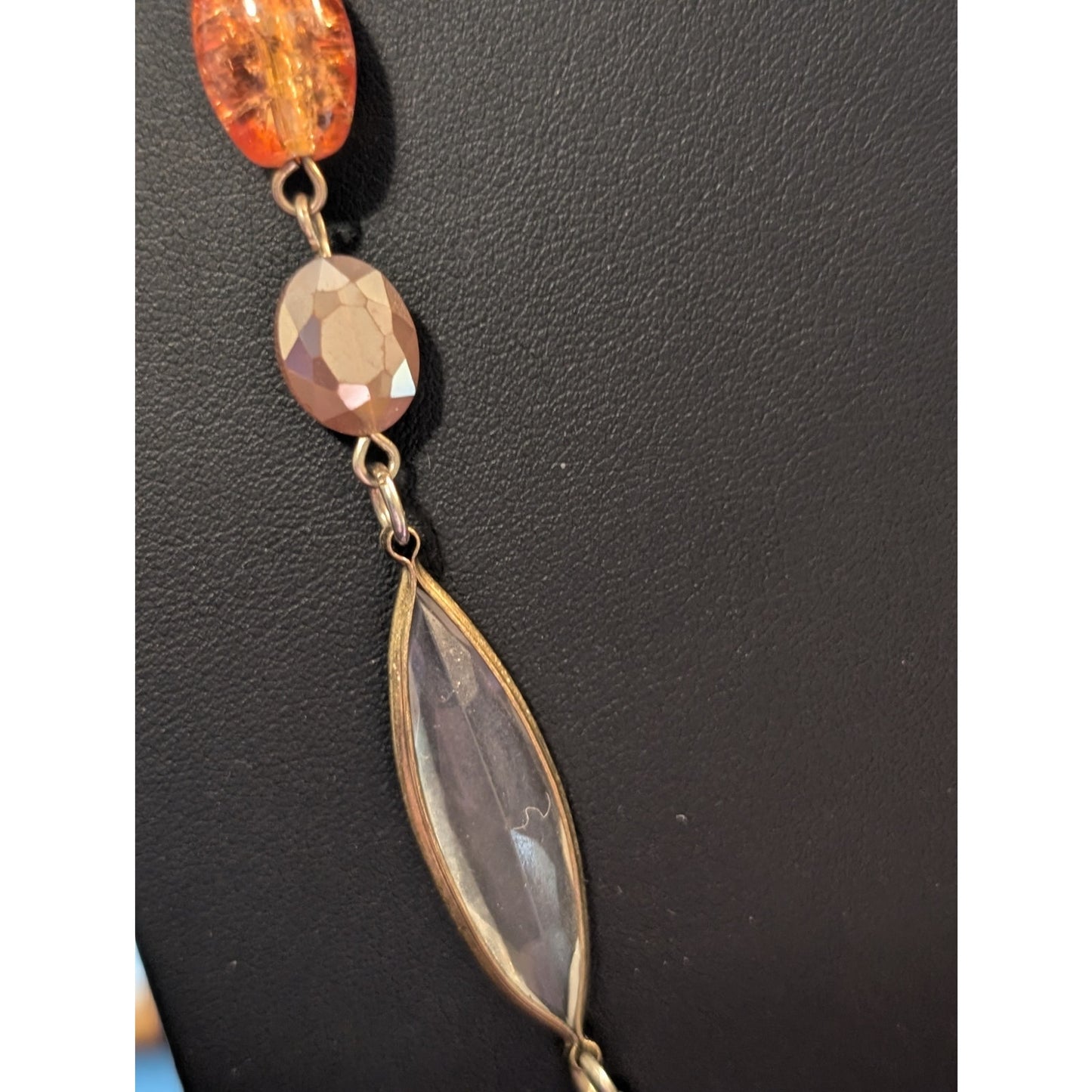 Two Coordinating Loft Beaded Orange Pink Yellow Gold Tone Beaded Long Necklaces