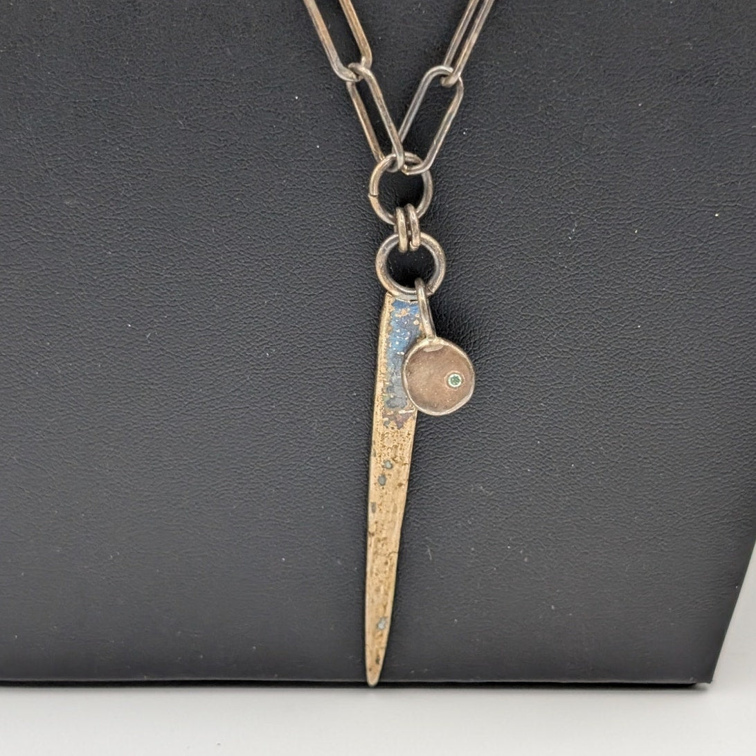 Rustic Antiqued Look Paper Clip Long Chain Spike Pendant Necklace