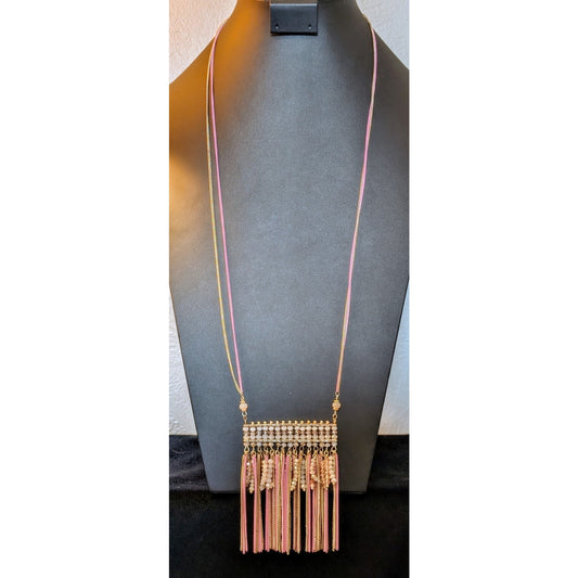 Charming Charlie Pink Crystal Pink & Gold Tone Chain 29" - 32.5" Necklace