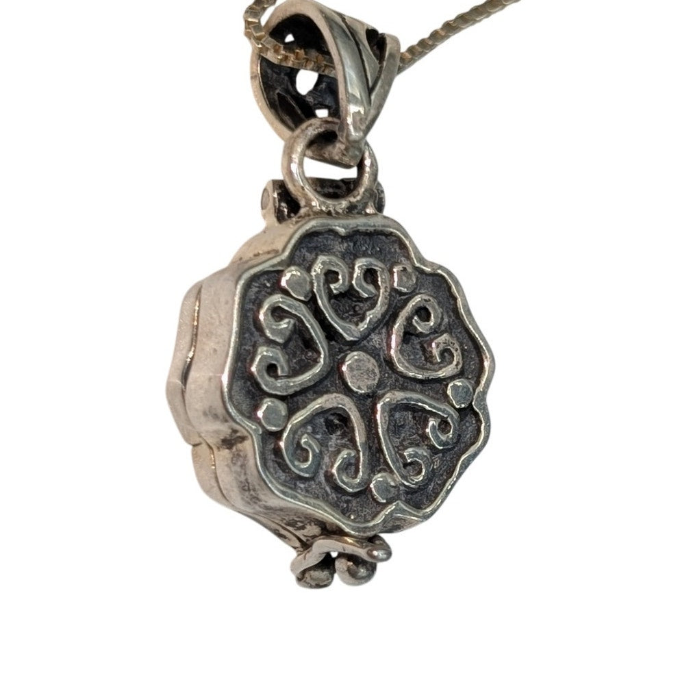 925 Sterling Silver CZ Vintage Locket Charm Pendant Box 17.75" Chain Necklace