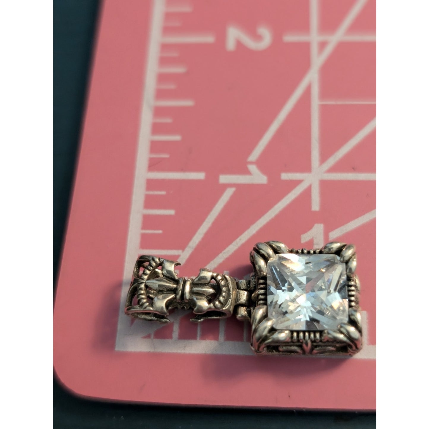 Vtg Designer Silpada "Uptown" CZ Sterling Silver Fleur de Lis Enhancer Pendant