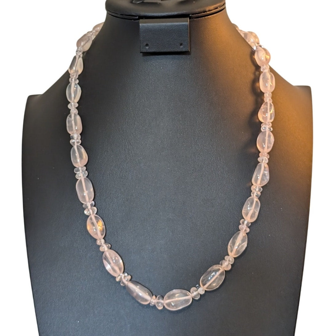 Vintage Rose Quartz 24" Bead Barrel Clasp Necklace