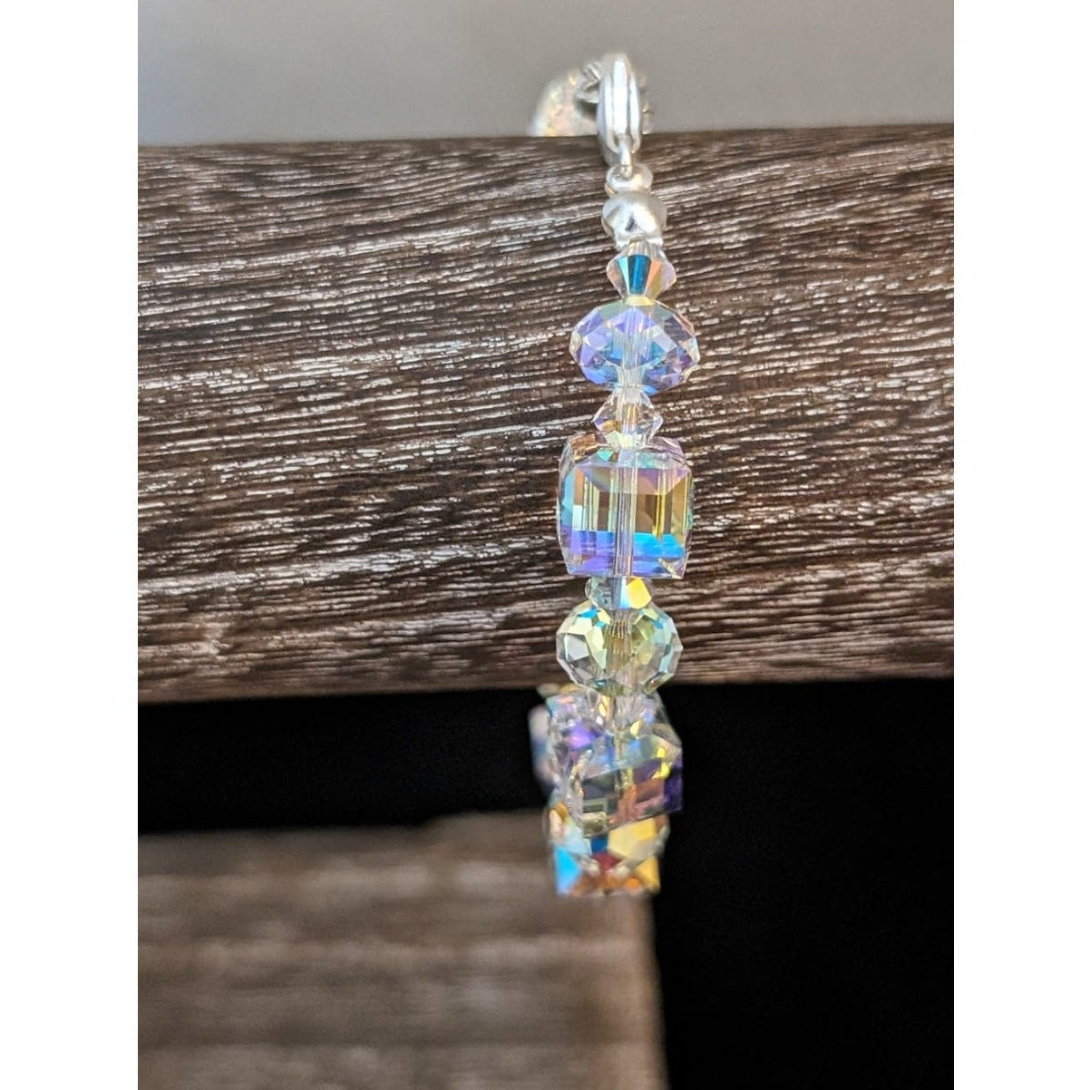 925 Sterling Aurora Borealis Cube Crystal Bracelet