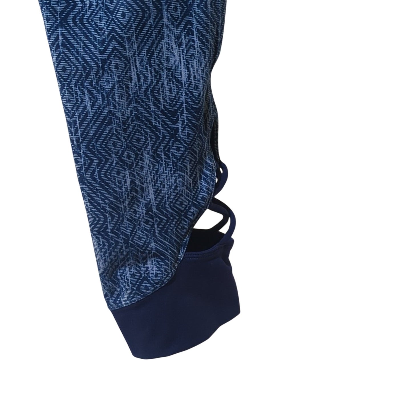 Prana Navy/Light Blue Geometric Cropped Cut Out Yoga Leggings Women's Size M
